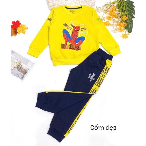 Bộ bé trai cotton da cá in hình siêu nhân-BỘ THU ĐÔNG BÉ TRAI